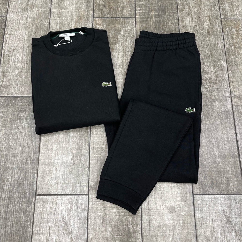 Lacoste Black Sweater + Pants Fleece NWT 2 Piece Bundle